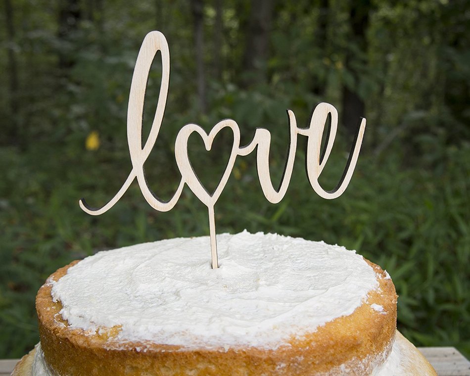 Love Cake Topper for Rustic Weddings, Showers, Birthdays, Special Events, (Birch Wood) - Made in USA by Clever... N5