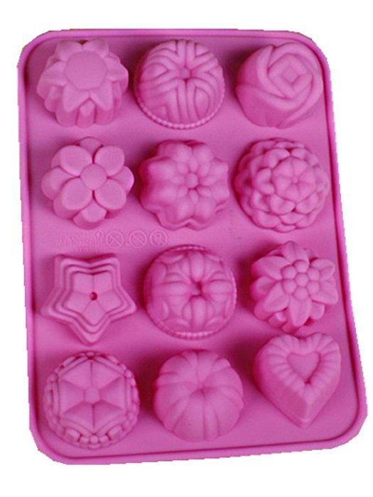 HAKSEN Mini 12-flower Shape Silicone Ice Cube / Chocolate / Cake Mould ,Pink N2