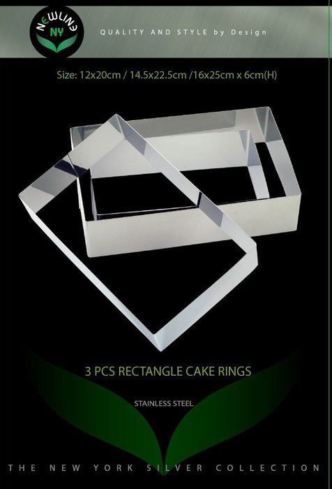 NewlineNY Stainless Steel 3 Sizes Rectangular Molding Forming Layering Cake Pastry Rings, 3-in-1 set N2