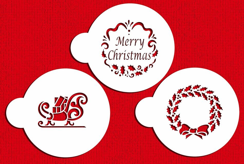 Designer Stencils C385 Holiday Christmas Greetings Cake Stencils, Beige/semi-transparent N2