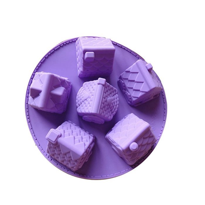 Silicone 6 Slot Cake Gingerbread House Shape DIY Cake Muffin Bread Baking Mold Mould Pan Tray Bakeware Tool (Pink) N9