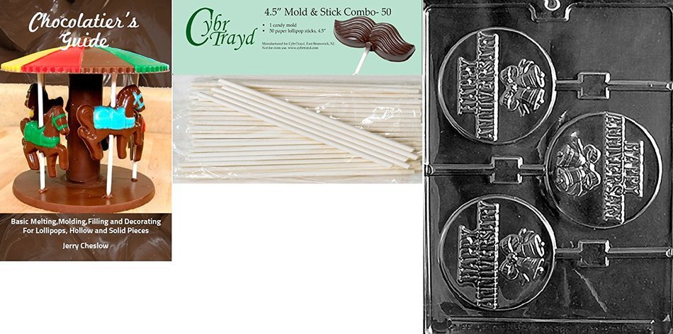 Cybrtrayd 45St50-W050 Happy Anniversary Pop Wedding Chocolate Candy Mold with 50-Pack 4.5-Inch Lollipop Sticks N5