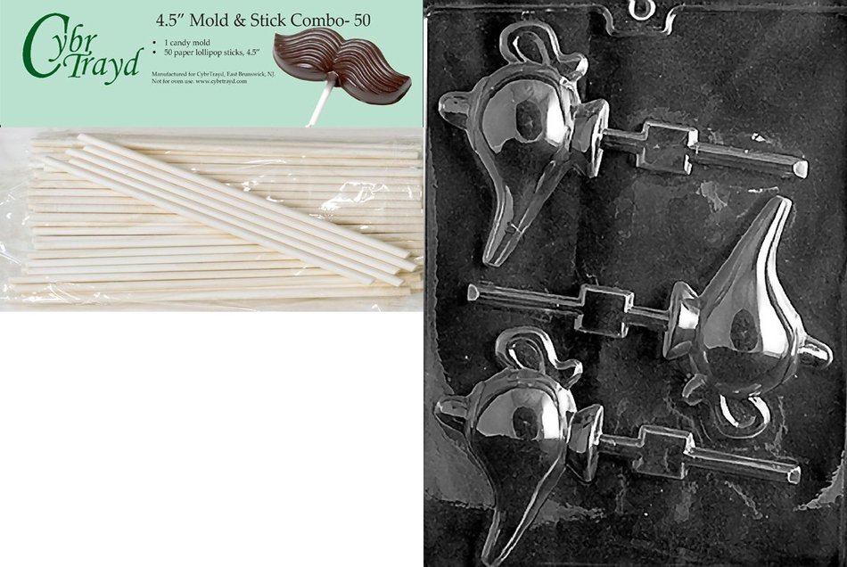 Cybrtrayd 45St50-M118 Magical Lamp Lolly Miscellaneous Chocolate Candy Mold with 50 Cybrtrayd 4.5-Inch Lollipop...