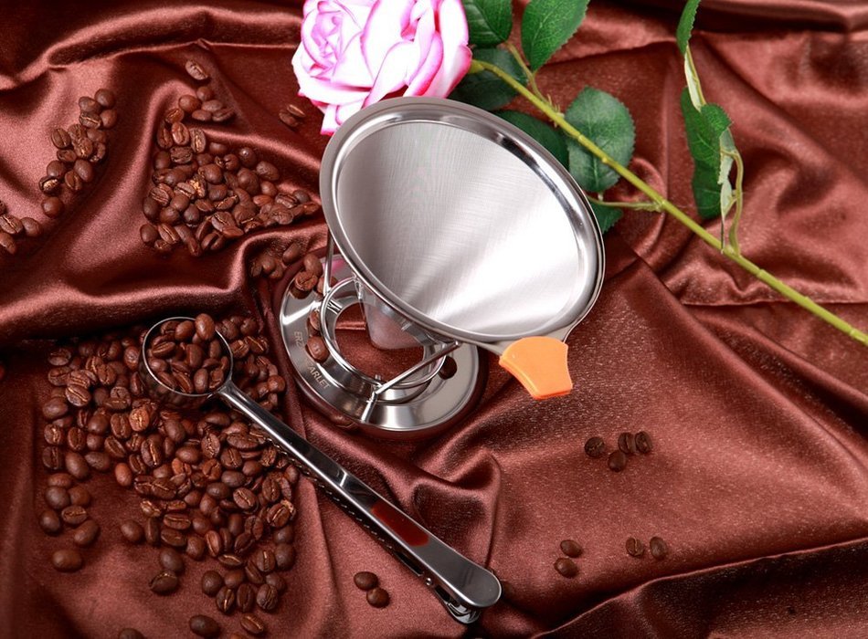 Pour Over Coffee Dripper | Cone Coffee Filter Stainless Steel, with Mixing Spoon and Coffee Scoop by ERZA SCARLET... N5
