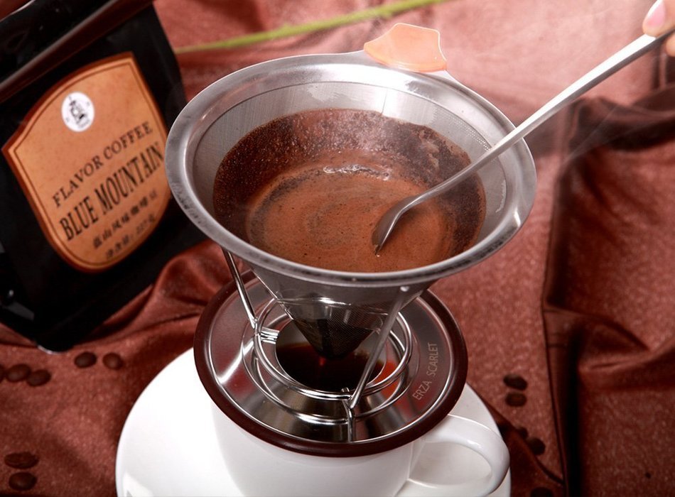 Pour Over Coffee Dripper | Cone Coffee Filter Stainless Steel, with Mixing Spoon and Coffee Scoop by ERZA SCARLET... N6