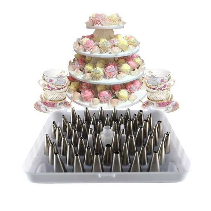 KitchenPRO Stainless Steel Cake Master Decorating Tip Set, 56pc, with Hinged Storage Box N4