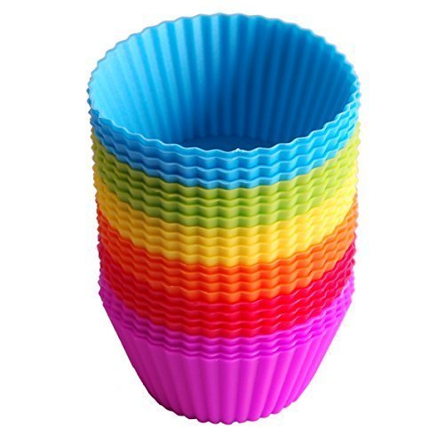 Fanhome Muffin Baking Cups Molds Cupcake Liners Reusable Silicone (24 Pack, 6 Colors) N3