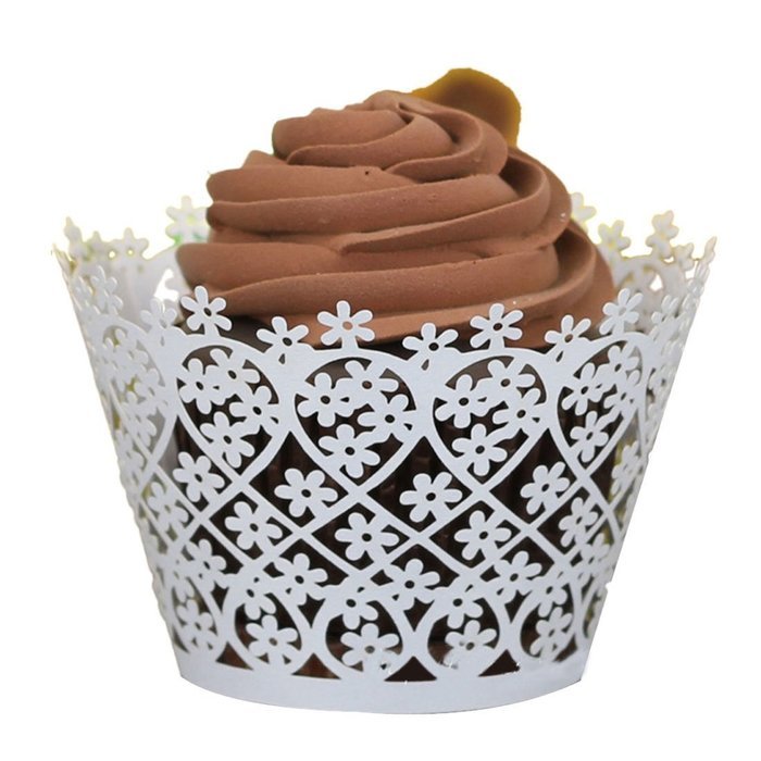 Voberry&reg; 50 Pack White Flower Filigree Lace Cupcake Wrapper Liners Wedding Birthday Party Cake Wrapps (White) N3