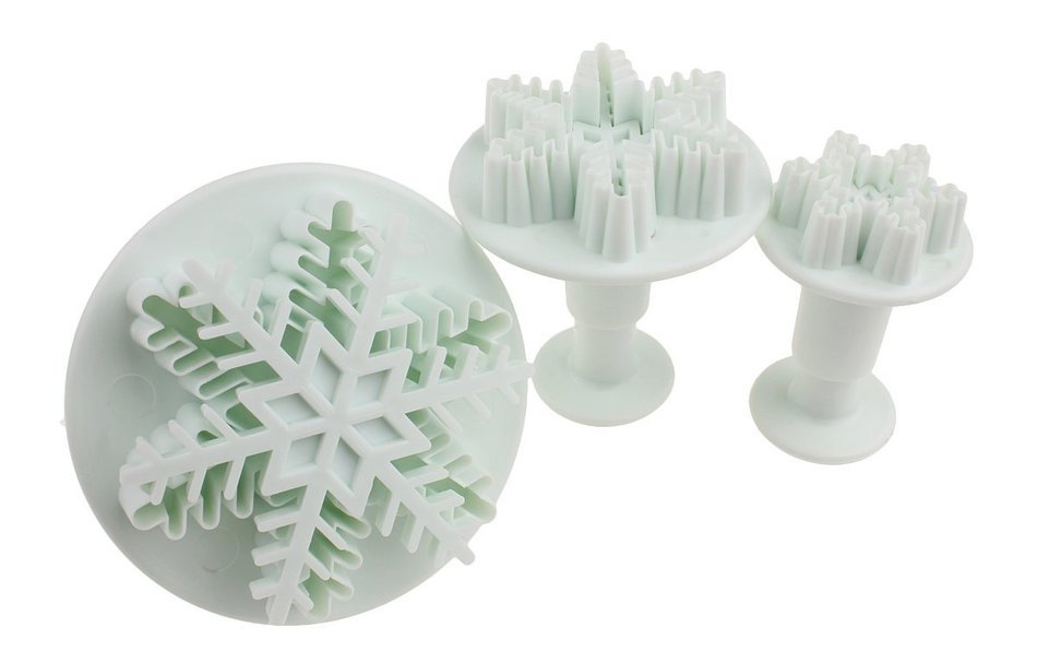 Set of 3 Snowflake Plastic Cake Cookie Fondant Cutter Plunger Molds with Stylus N5