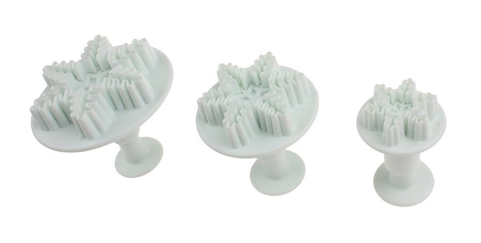 Set of 3 Snowflake Plastic Cake Cookie Fondant Cutter Plunger Molds with Stylus N6