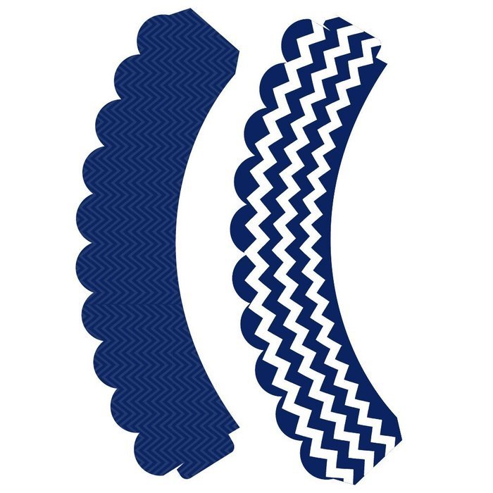 Navy Blue Chevron Cupcake Wrappers, Nautical Decoration, Confetti Couture Party Supplies, 36 Wraps N4