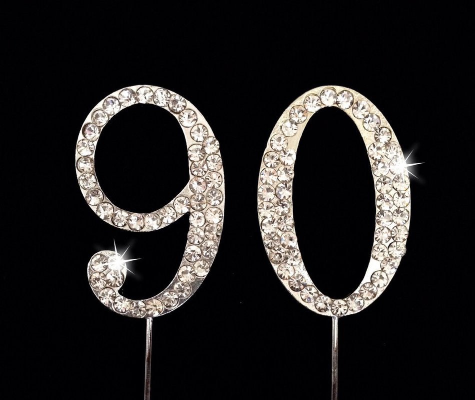 90th Birthday Number Cake Topper with Sparkling Rhinestone Crystals - 1.75