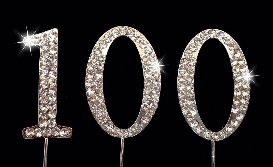 100th Birthday Number Cake Topper with Sparkling Rhinestone Crystals - 1.75" Tall - Cake Decoration Jewelry
