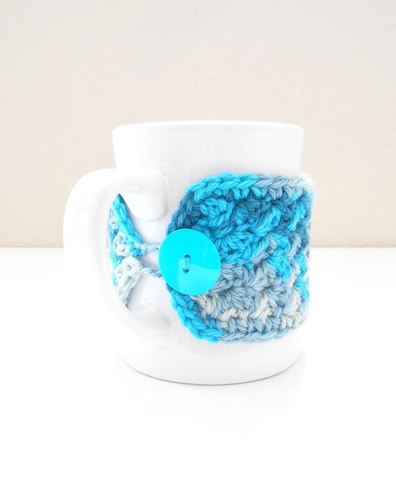 Crochet Coffee Mug Cozy, Cup Cozy, Tea Mug Sweater, Ocean Blue Colors N8