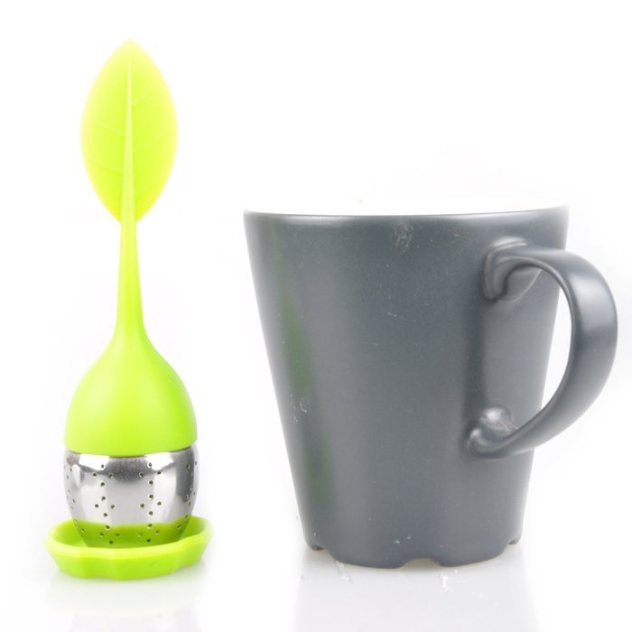 UCEC New Silicone & Stainless Steel Leaf Tea Strainer Colander Infuser Ball Spice Filter (green) N8