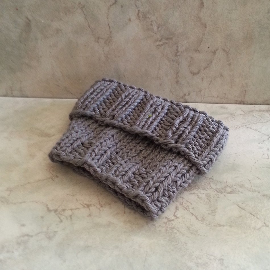 Coffee Cup Cozy Sleeve Hand knit Cotton Grey Mug Cozy fits a "Short" or "Grande" Coffee N5