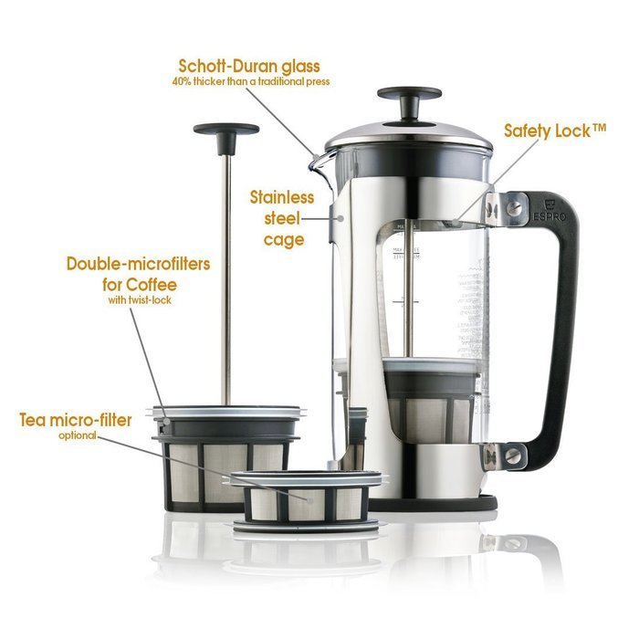 Espro Press P5 - French Press Coffee Press with Thick & Durable SCHOTT Duran glass + Bonus Wooden Stirring Spoon... N15