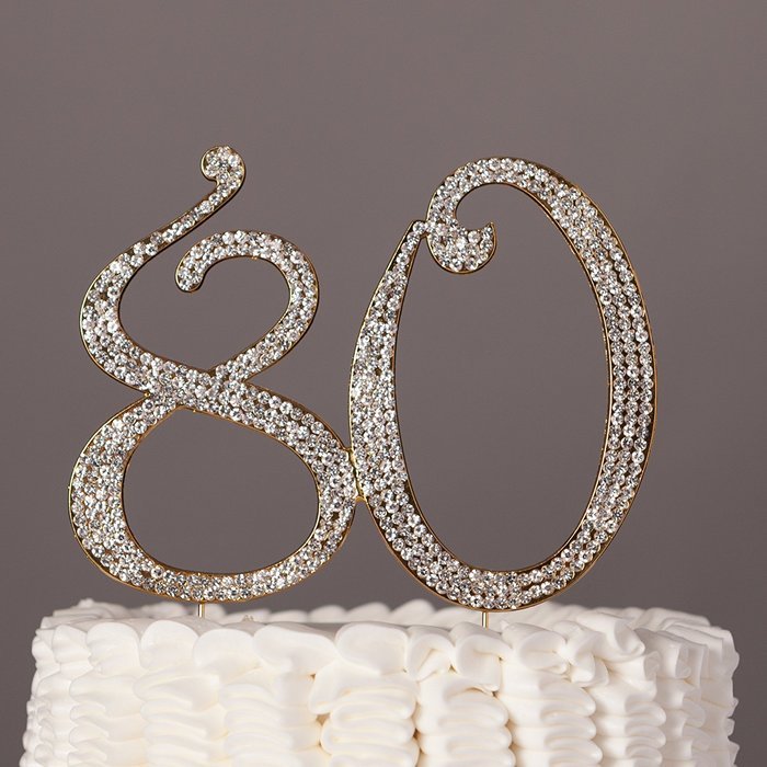 80 Gold Cake Topper for 80th Birthday Crystal Rhinestone Number Decoration (Gold) N2