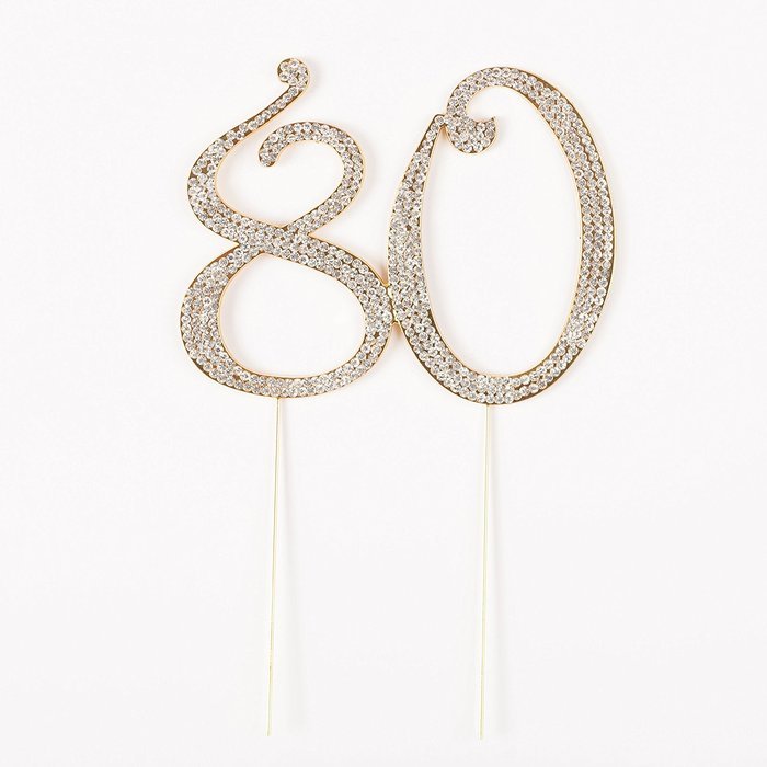 80 Gold Cake Topper for 80th Birthday Crystal Rhinestone Number Decoration (Gold) N3