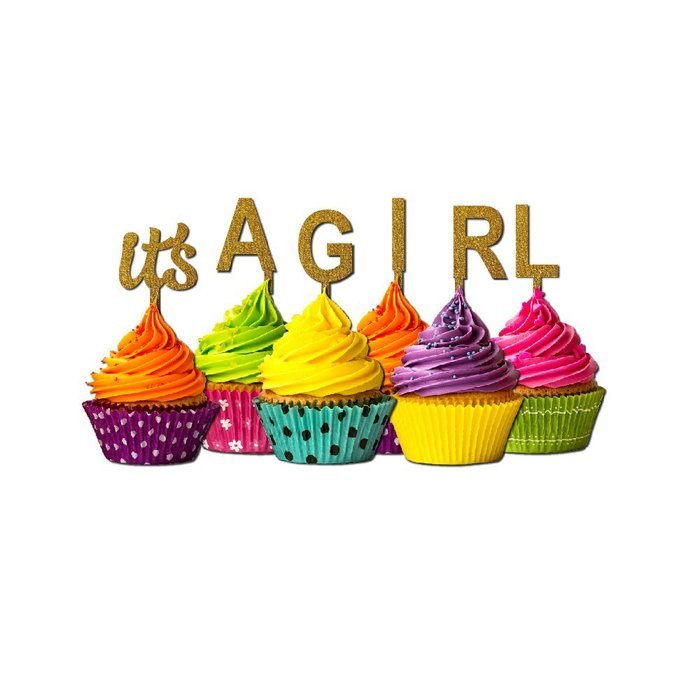 It's a Girl Cupcake Topper Party Favors Baby shower Glitter chartreuse N6