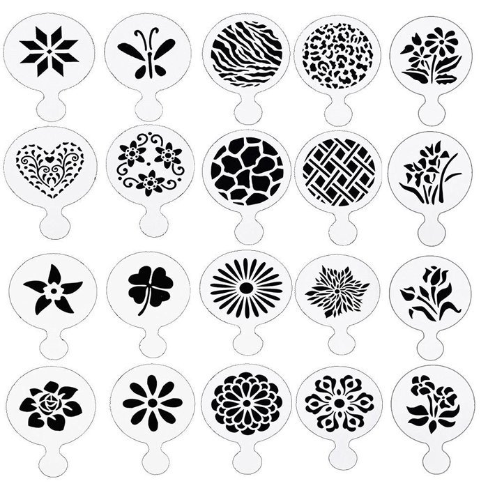 DECORA 16 Pieces Cake Cappuccino Coffee Barista Stencils Templates Strew Pad N30