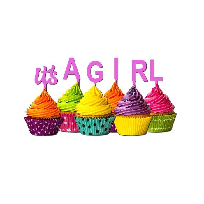 It's a Girl Cupcake Topper Party Favors Baby shower Glitter chartreuse N9