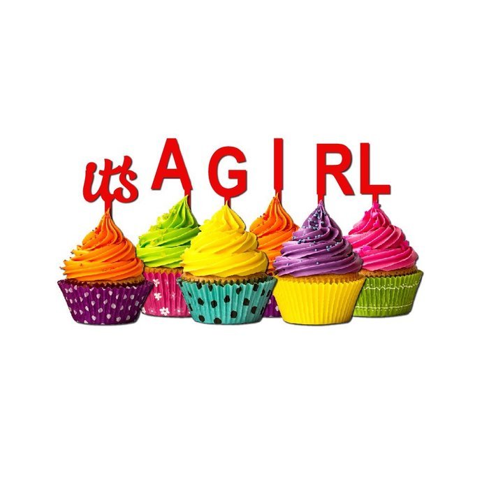 It's a Girl Cupcake Topper Party Favors Baby shower Glitter chartreuse N11