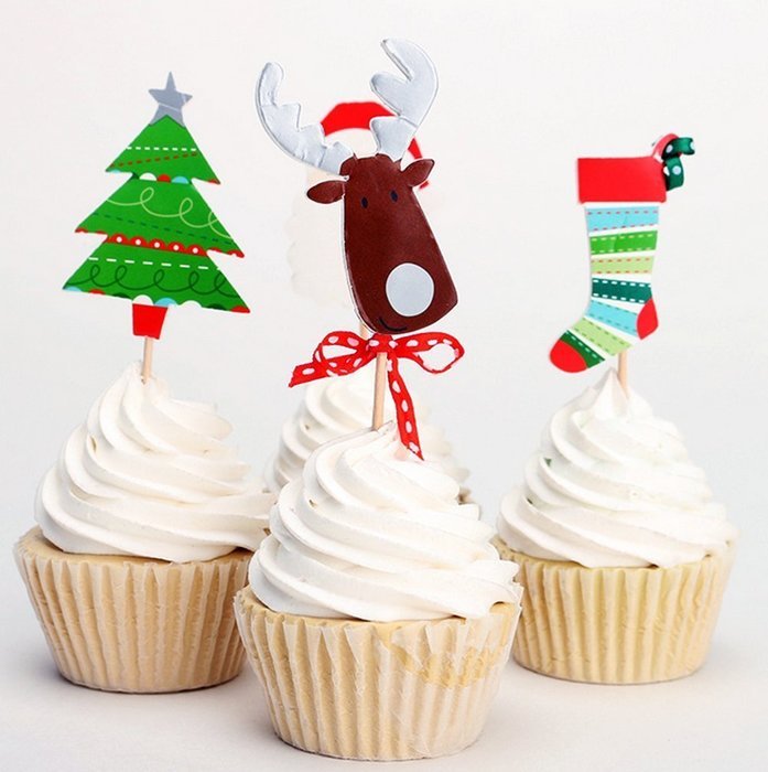 Yunko 24pcs Christmas Cake Cupcake Decorative Cupcake Topper for Christmas Party Themed Party (Wrappers and Toppers) N12