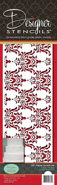 Designer Stencils C581 Filigree Damask 4 Inch Cake Stencil, Beige/semi-transparent N3