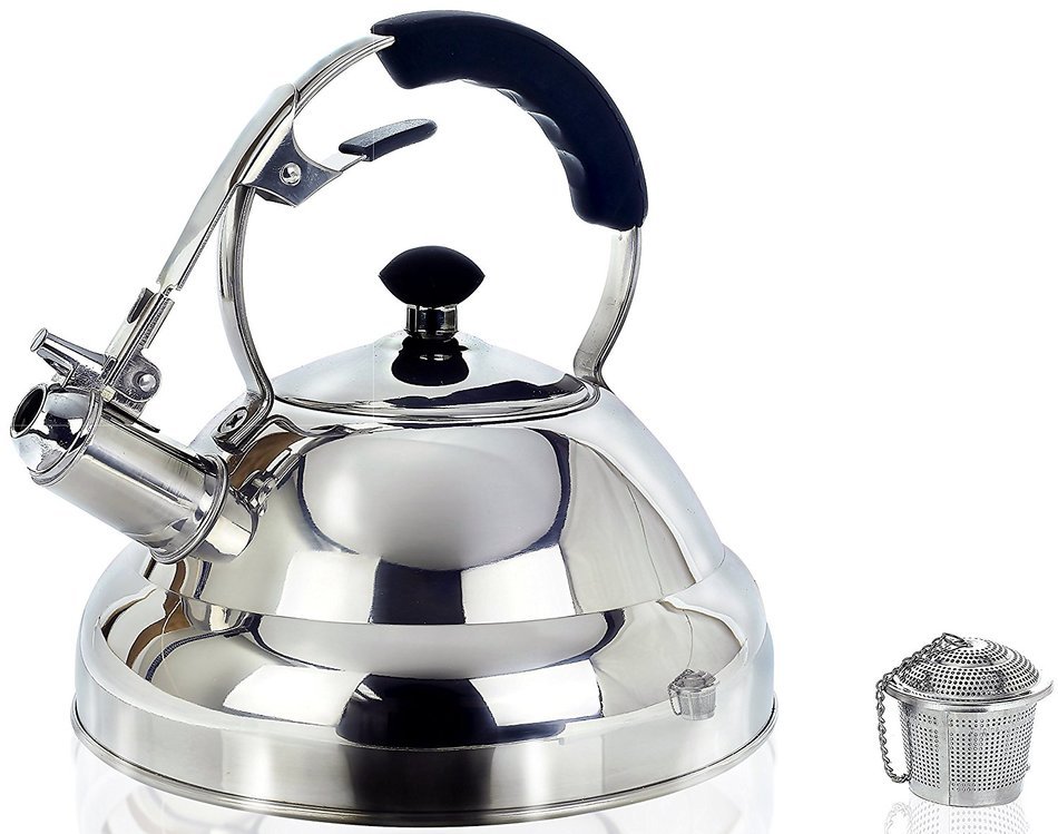 Surgical Stainless Steel Whistling Tea Kettle, 2.75 Quart Stove Top Kettle Teapot with Layered Capsule Bottom,... N6