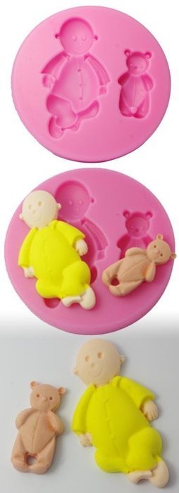 FOUR-C Silicone Mold Baby and Bear Cupcake Decor Mold Color Pink N2
