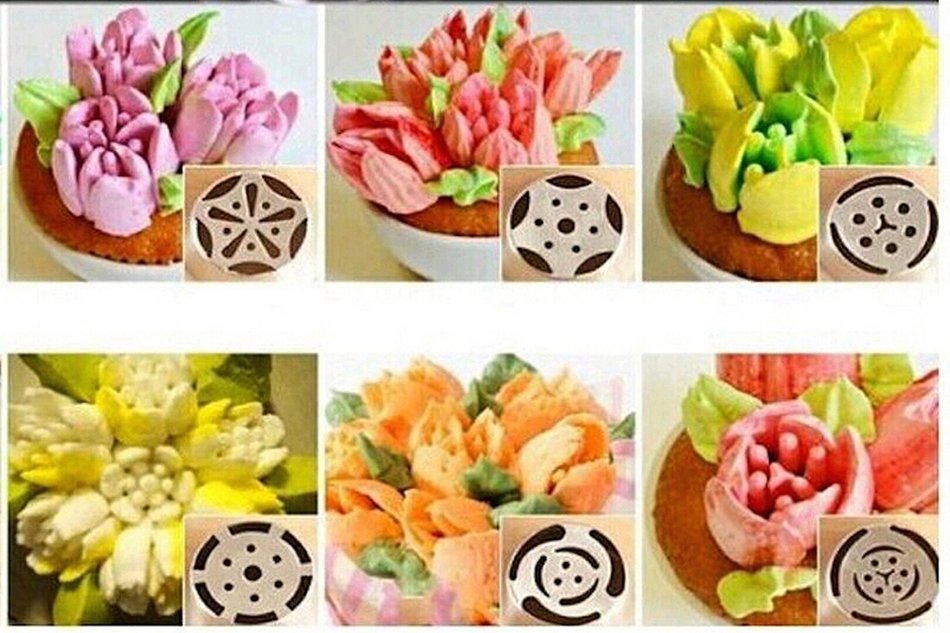 Russian piping tips 14 pc set- cake/cupcake decorating icing tips-12 piece large stainless steel nozzles-1 color... N2