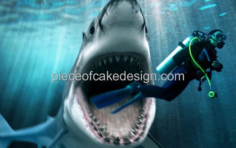 1/4 Sheet ~ Shark Attacking Scuba Diver Birthday ~ Edible Image Cake/Cupcake Topper!!!