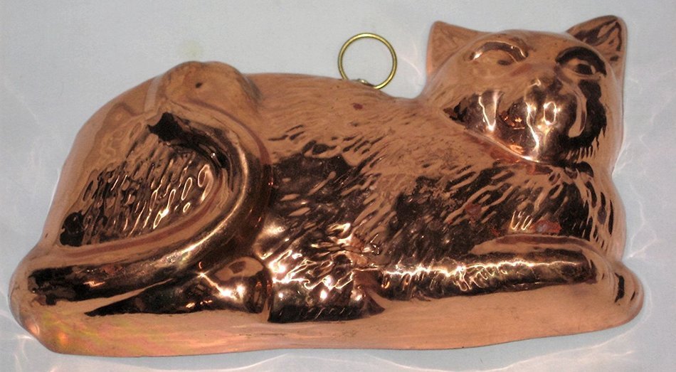 Coppertone & Tin Large Cat 10 x 6 x 2 1/2 Inch Jell-O Mold Cake Baking Pan N2
