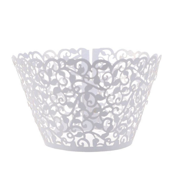 Cosmos &reg; 24 Pcs Flower Vine Filigree Cutout Lace Cupcake Wrapper Wraps Liner Wedding Party Cake Decoration (White) N2