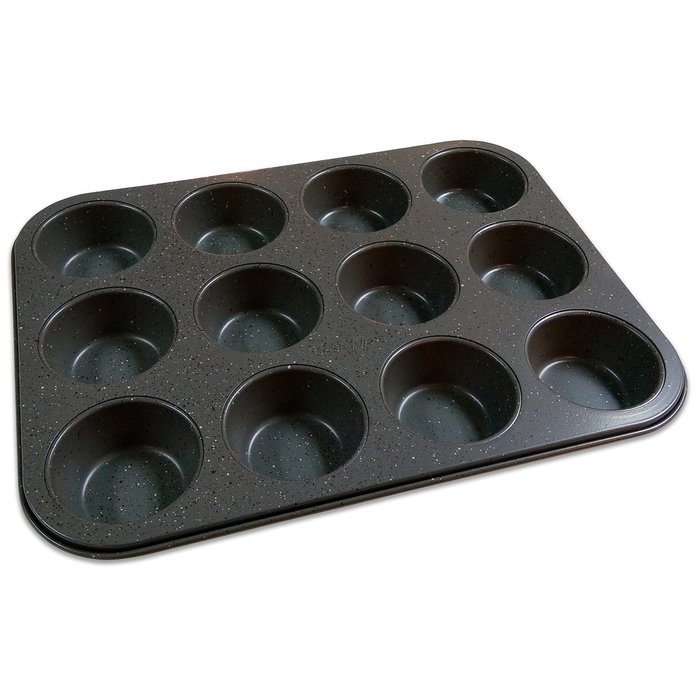 CasaWare Mini Muffin Pan 12 Cup Ceramic Coated Non-Stick (Silver Granite) N3