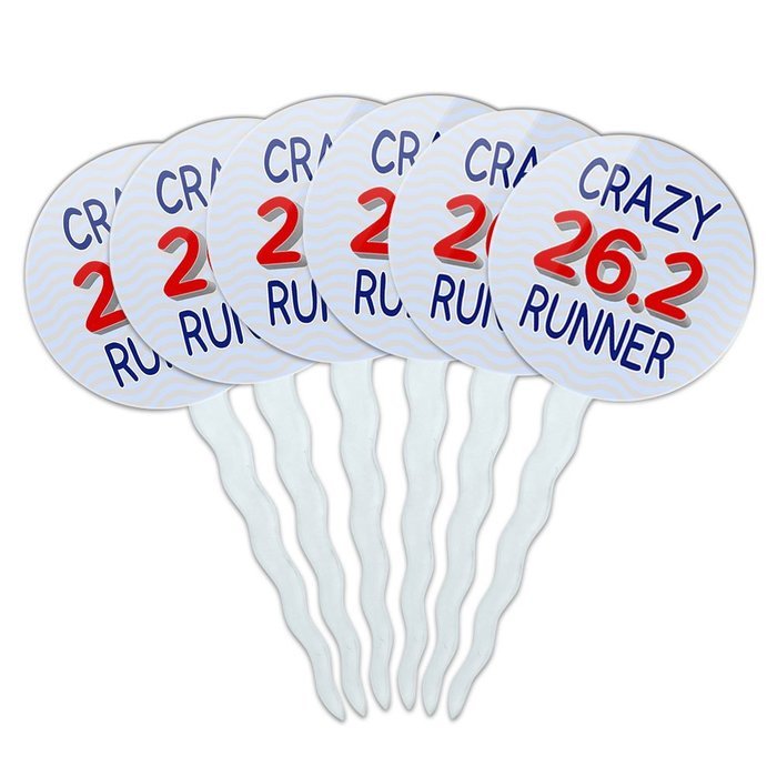 Set of 6 Cupcake Picks Toppers Decoration Running - Crazy 26.2 Runner Marathon N11