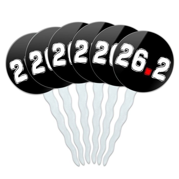 Set of 6 Cupcake Picks Toppers Decoration Running - Crazy 26.2 Runner Marathon N12