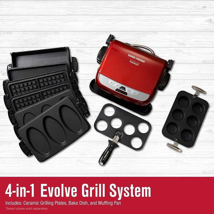 George Foreman GRP4842R 3-in-1 Multi-Plate Evolve Grill, Electric Grill, (Panini Press, Grilling, and Waffle Plates... N29