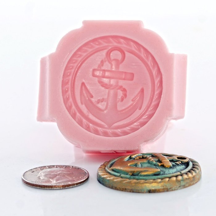 Nautical Anchor Button Silicone Mold Food Safe Fondant, Chocolate, Candy, Mint, Resin, Polymer Clay, Jewelry,... N7