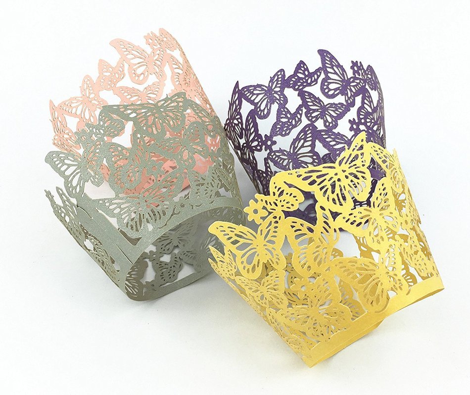 Yansanido 12 set pink Filigree Artistic Bake Little Vine Lace Laser Cut Cupcake Wrapper Cup Muffin Case Trays... N77