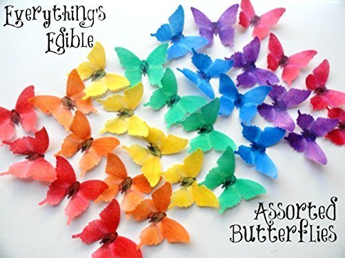 24 Edible Butterflies Small Assorted Solid Rainbow Colors Butterflies Pre-cut 1.75" each Edible Butterfly N2