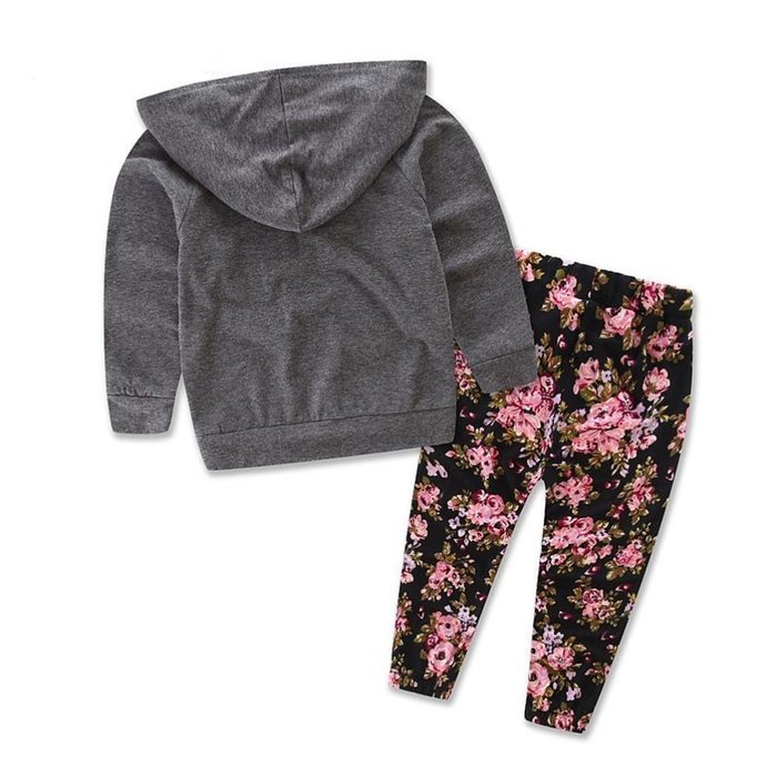 Clothes Set ,BeautyVan Baby Kids Set Long Sleeve Floral Print Tracksuit Top +Pants Outfits Set (24M, gray) N22