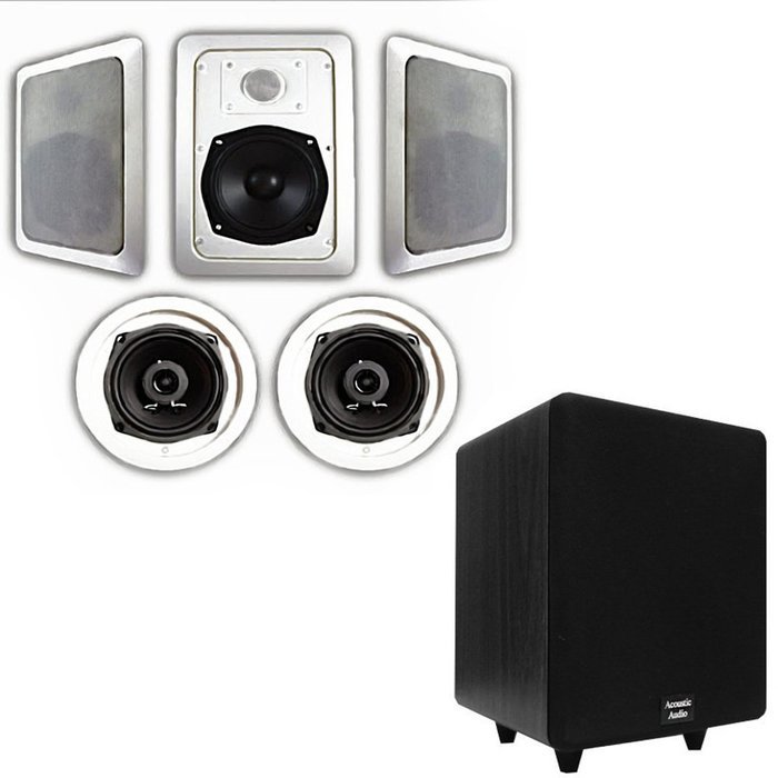 Acoustic Audio HT-55 In-Wall/Ceiling 5.1 Home Theater Speakers and 6.5" Powered Sub HT-55-CS65B