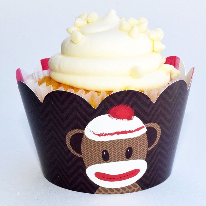 Sock Monkey Theme Cupcake Wrapper Decorations, Confetti couture Party Supplies, 36 Wraps N2