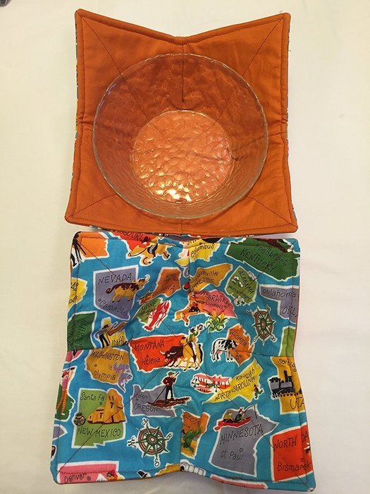 US States - handmade, Hot Cold Bowl Cozy,Microwave Bowl Cozie,Fabric Trivet,Hot pad,Pot Holder,Cotton Fabric,Reversible...