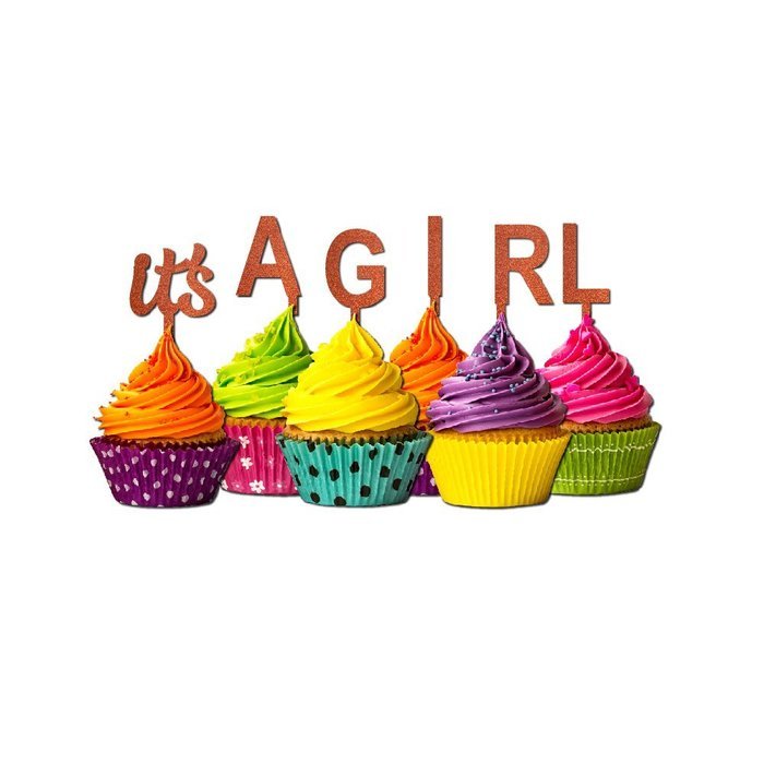 It's a Girl Cupcake Topper Party Favors Baby shower Glitter chartreuse N13