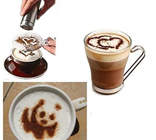 Drhob Hot 16Pcs Coffee Latte Art Stencils DIY Decorating Cake Cappuccino FoamTool CN (Color: White) N3
