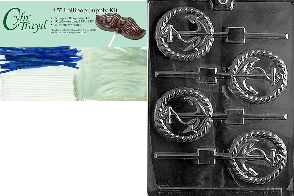 Cybrtrayd N028 Anchor Lolly Chocolate Candy Mold with Exclusive Cybrtrayd Copyrighted Chocolate Molding Instructions N3