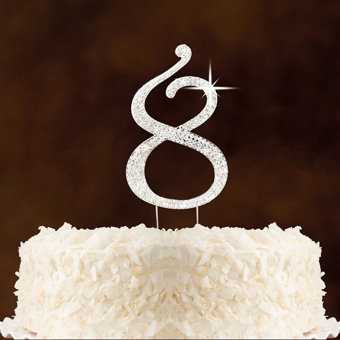 Number 2 Rhinestone Crystal Cake Topper Silver, Numbers, Letters for Wedding, Birthday, Anniversary, Party. Shine... N36